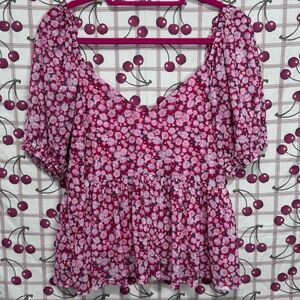 Miami Floral Pink and White Puff Sleeve Blouse